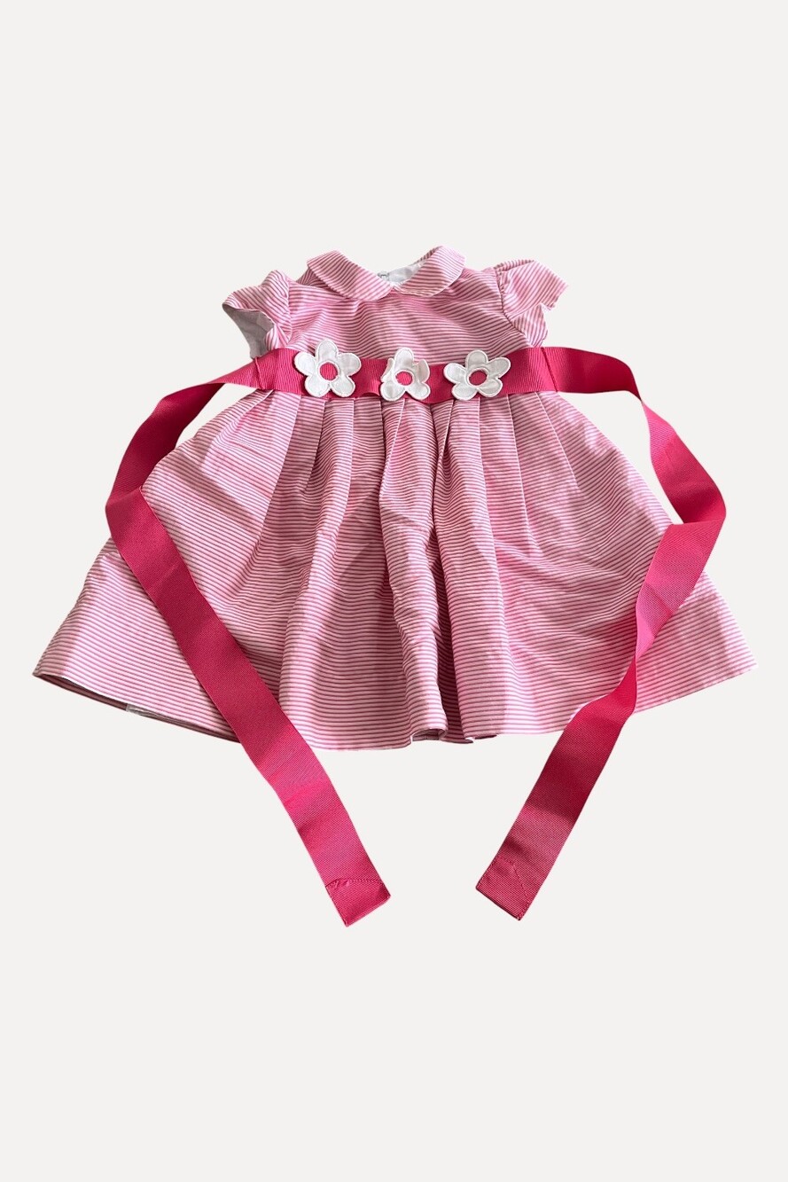 VTG Florence Eiseman Girls Pink White Stripe Seersucker Floral Party Dress 18M